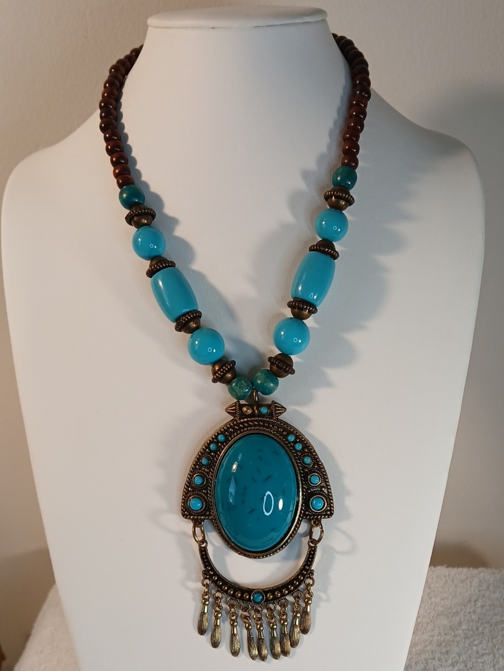 Turquoise Beaded Statement Pendant Necklace